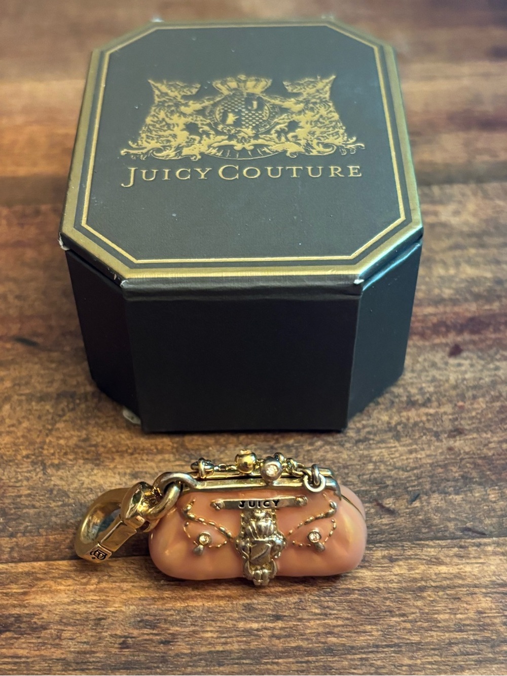 Juicy Couture Rare 2008 Status Bag Charm, Peachy Pink Color with Gold Accents